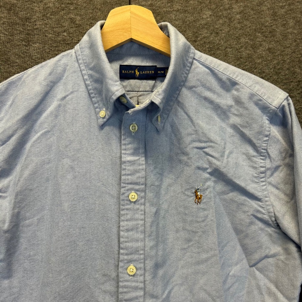 Ralph Lauren Mens Blue Oxford Cotton Button Down Shirt Long Sleeve Size M